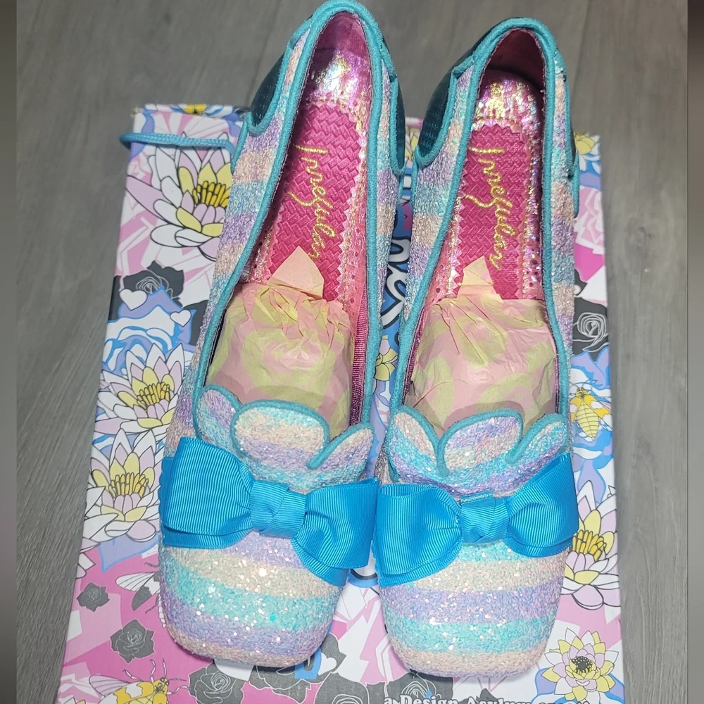 Irregular Choice Fluer De Lis Pastel Glitter Stripe With Bow Pump - Picture 4 of 7
